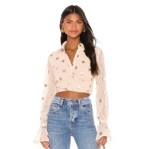 Camila Coelho Polka Dot Wrap Blouse - Cream and Gold